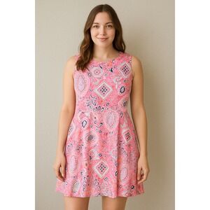 Talbots Plus Size 2X Sleeveless Cotton Dress Pink Orange Paisley Print